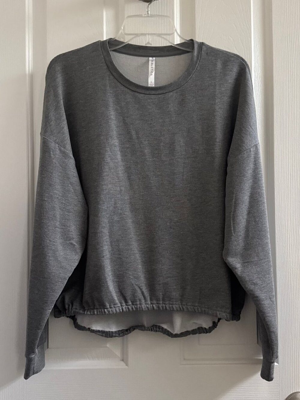 Fabletics Luxe Cinched Pullover Sweatshirt Oversized Cropped Gray Sz S NWOT